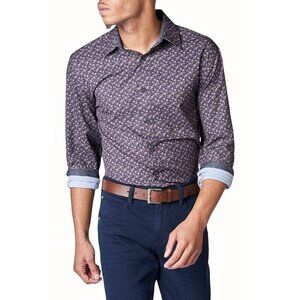 Society of Threads Brown Floral Long Sleeve Button Up Slim Fit Shirt NEW Medium